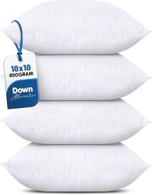 Bedding Throw Pillows (Set of 4, White), 18 x 18 Inches Pillows for Sofa, Bed and Couch Decorative Stuffer Pillow