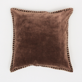 Stonewashed Cotton Velvet Throw Pillow With Decorative Handstiched Edges-19X19 Inch (Option: Brown Mix)