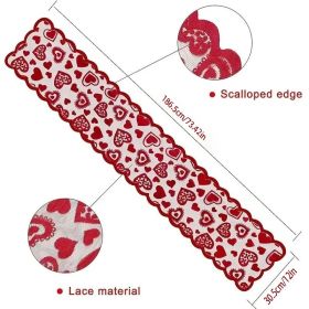 1pc Valentines Day Decorations Table Runner, 13 X 72 Inch Lace Heart Table Runner For Wedding Party (Color: Red)