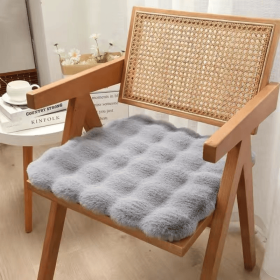 Imitation rabbit fur carpet square chair cover seat cushion, luxury rabbit fur small rug fluffy floor mat, suitable for living room sofa (Color: Grey, size: 45cm)